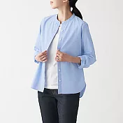 [MUJI無印良品]女有機棉水洗平織布立領襯衫 XS 淺藍