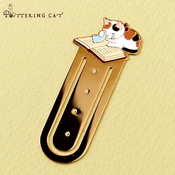 【Pottering Cat】讀書貓咪黃銅書籤夾． 感動