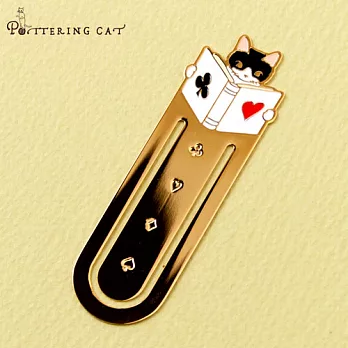 【Pottering Cat】讀書貓咪黃銅書籤夾． 撲克