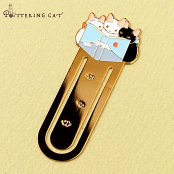 【Pottering Cat】讀書貓咪黃銅書籤夾． 富士山