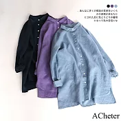 【ACheter】小清新純色Polo領口袋單排寬鬆大碼襯衫#110885- XL 藏青