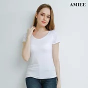 【AMIEE】時髦純色Bra TOP短袖T恤上衣 M 白色