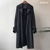 【AMIEE】率性百搭長版風衣外套(KDC-0719) F 黑色