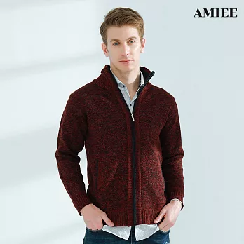 【AMIEE】羊毛素色立領針織毛衣外套(KDC-M9137) M 紅色