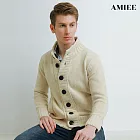 【AMIEE】羊毛雙排扣立領針織毛衣外套(KDC-0026) M 米色