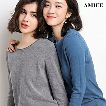 【AMIEE】純色圓領細針織上衣(KD-SW806) F 灰色