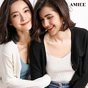 【AMIEE】V領排扣針織罩衫外套(KD-SW812) F 黑色
