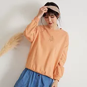 【慢。生活】刺繡圖案落肩棉質大學T-女孩 6109　 FREE 橘色