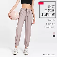 【KISSDIAMOND】潮流工裝款健身訓練長褲(KDP─046) L 卡其