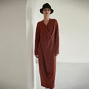旅途原品_一颦一笑_羊毛棉立裁結構式連衣裙 M/L/XL　 M 橘紅色