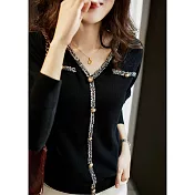 【MsMore】法式小香珍珠扣羊絨感針織衫#110982- F 黑