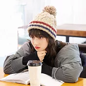 日本 BEAUTYJAPAN 抗寒保暖加厚內絨毛麻花毛球針織毛線帽0082 米色