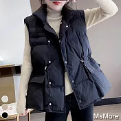 【MsMore】時尚韓版收腰顯瘦保暖鋪棉背心外套#110979- M 黑