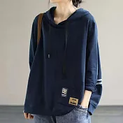 【ACheter】日本棉t恤連帽休閒寬鬆上衣#111129- M 藏青