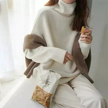 【MsMore】韓版高領加厚寬鬆針織毛衣#111144- F 白