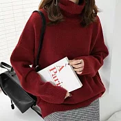 【MsMore】韓版高領加厚寬鬆針織毛衣#111144- F 酒紅