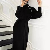 【MsMore】法式女人香金亮扣氣質針織寬鬆洋裝#111167- F 黑