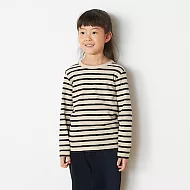 [MUJI無印良品]兒童有機棉起毛針織圓領長袖T恤 110 淺米橫紋