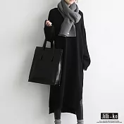 【Jilli~ko】韓版V領加厚針織連裙 1331　 FREE 黑色