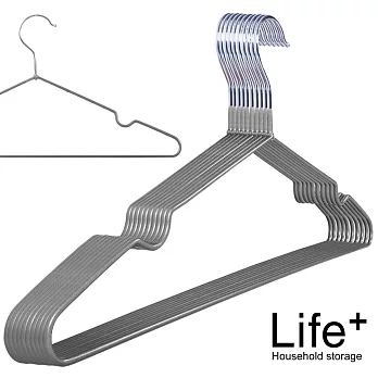 【Life+】輕巧PVC環保浸膠不鏽鋼防滑衣架 1組10入_ 銀色