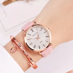 【MSTIANQ?米士奇】美夢少女─英倫風時尚羅馬標放射錶盤手錶 _粉紅色
