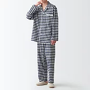 [MUJI無印良品]男有機棉無側縫法蘭絨家居睡衣 S-M 深藍格紋
