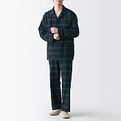 [MUJI無印良品]男有機棉無側縫法蘭絨家居睡衣 S-M 深綠紋樣