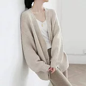 【MsMore】韓版慵懶風燈籠袖寬鬆毛衣針織外套#111170- F 杏