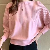 【MsMore】日韓蝙蝠袖針織緹花短版上衣#111191- F 粉紅