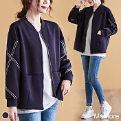 【MsMore】歐洲風格設計感交叉鏈條寬鬆外套#111235- 2XL 藏青