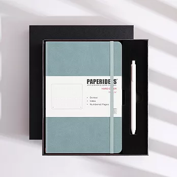 PAPERIDEAS 精美禮盒組 A5子彈筆記本 頁碼硬面綁帶筆記本 與成功有約的子彈筆記術 石磨灰-霧藍
