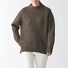 [MUJI無印良品]女氂牛毛混羊毛螺紋短領寬版針織衫 XS-S 深摩卡棕