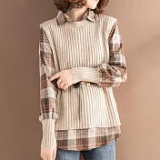 【MsMore】英格蘭格子襯衫針織背心2件式套裝#111146- F 卡其