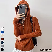【MsMore】韓版純色毛衣大碼拉鍊針織連帽外套#111245- F 白