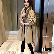 【Jilli~ko】韓版寬鬆開扣風衣外套 J8520　 FREE 卡其色