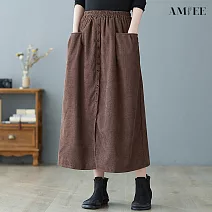 【AMIEE】復古排扣直筒A字裙(KDS-2048) M 咖啡色