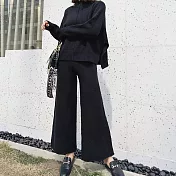 【MsMore】韓劇現在分手中時尚秀高領針織寬鬆毛衣寬褲2件式套裝#111301- F 黑
