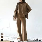 【MsMore】韓劇現在分手中時尚秀高領針織寬鬆毛衣寬褲2件式套裝#111301- F 深咖