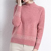 【MsMore】復古印花毛衣加厚半高領針織上衣#111320- F 粉紅