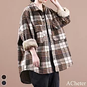 【ACheter】韓版寬鬆大碼保暖呢羊羔毛加厚襯衫外套#111274- XL 咖