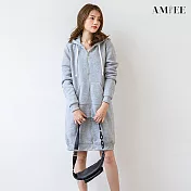 【AMIEE】刷絨純色長版連帽外套(KDC-5829) L 灰色