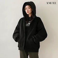 【AMIEE】簡約寬鬆連帽外套(KDC─8345) S 黑色