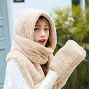 日本 BEAUTYJAPAN 保暖羊絨毛連帽口袋圍巾BJ2107 米色