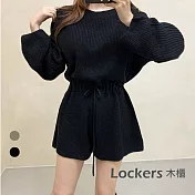 【Lockers 木櫃】圓領繫繩帶連衣褲裙-2色 L110120615 黑色