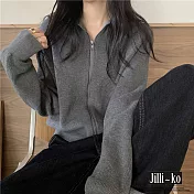 【Jilli~ko】拉鍊翻領針織外套 J8608　 FREE 灰色