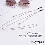 【Sayaka紗彌佳】歐美時尚珍珠垂墜太陽眼鏡鏤空金屬鍊防滑鍊 -白金+白珍珠