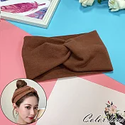 【卡樂熊】韓系簡約針織寬版造型髮帶(五色)- 棕色