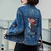 【MsMore】韓版網紅時尚刺繡亮片牛仔外套#111348- S 藍