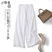 【初色】繫帶高腰寬褲-共4色-98769(M-2XL可選) M 白色