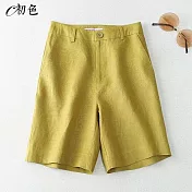 【初色】舒適休閒後鬆緊短褲-共6色-99503(M-2XL可選) XL 黃色